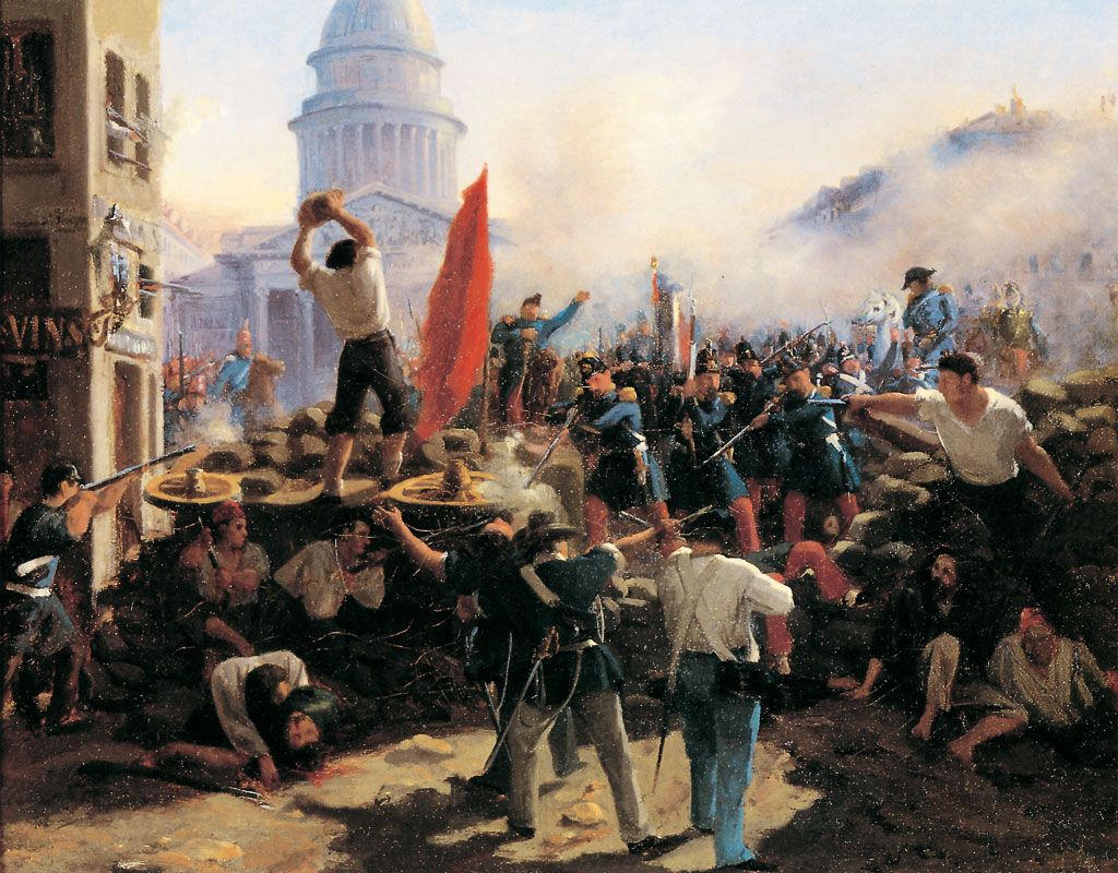 De Horace Vernet. Barricadas nas ruas de Paris durante a Revolução de junho de 1848.