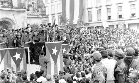 FILE - In this Jan. 1959 file photo, Cuba's leader Fidel Castro addresses a crowd in a park in front of the presidential palace in Havana, Cuba. Former President Fidel Castro, who led a rebel army to improbable victory in Cuba, embraced Soviet-style communism and defied the power of 10 U.S. presidents during his half century rule, has died at age 90. The bearded revolutionary, who survived a crippling U.S. trade embargo as well as dozens, possibly hundreds, of assassination plots, died eight years after ill health forced him to formally hand power over to his younger brother Raul, who announced his death late Friday, Nov. 25, 2016, on state television (AP Photo/Harold Valentine, File)